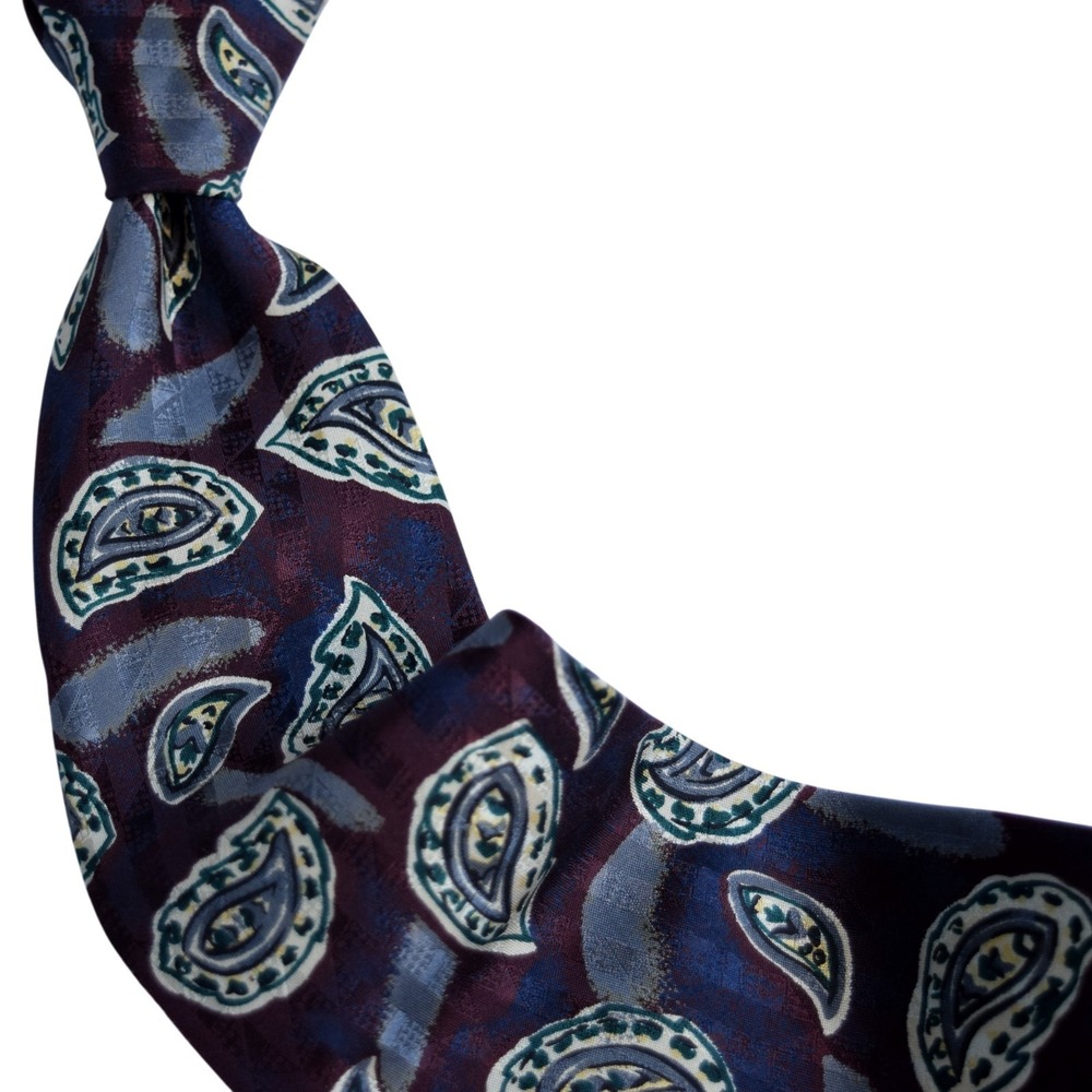 Robert Talbott Nordstrom Burgundy Teal Paisley USA Hand Sewn Vintage Silk Tie - Picture 5 of 9
